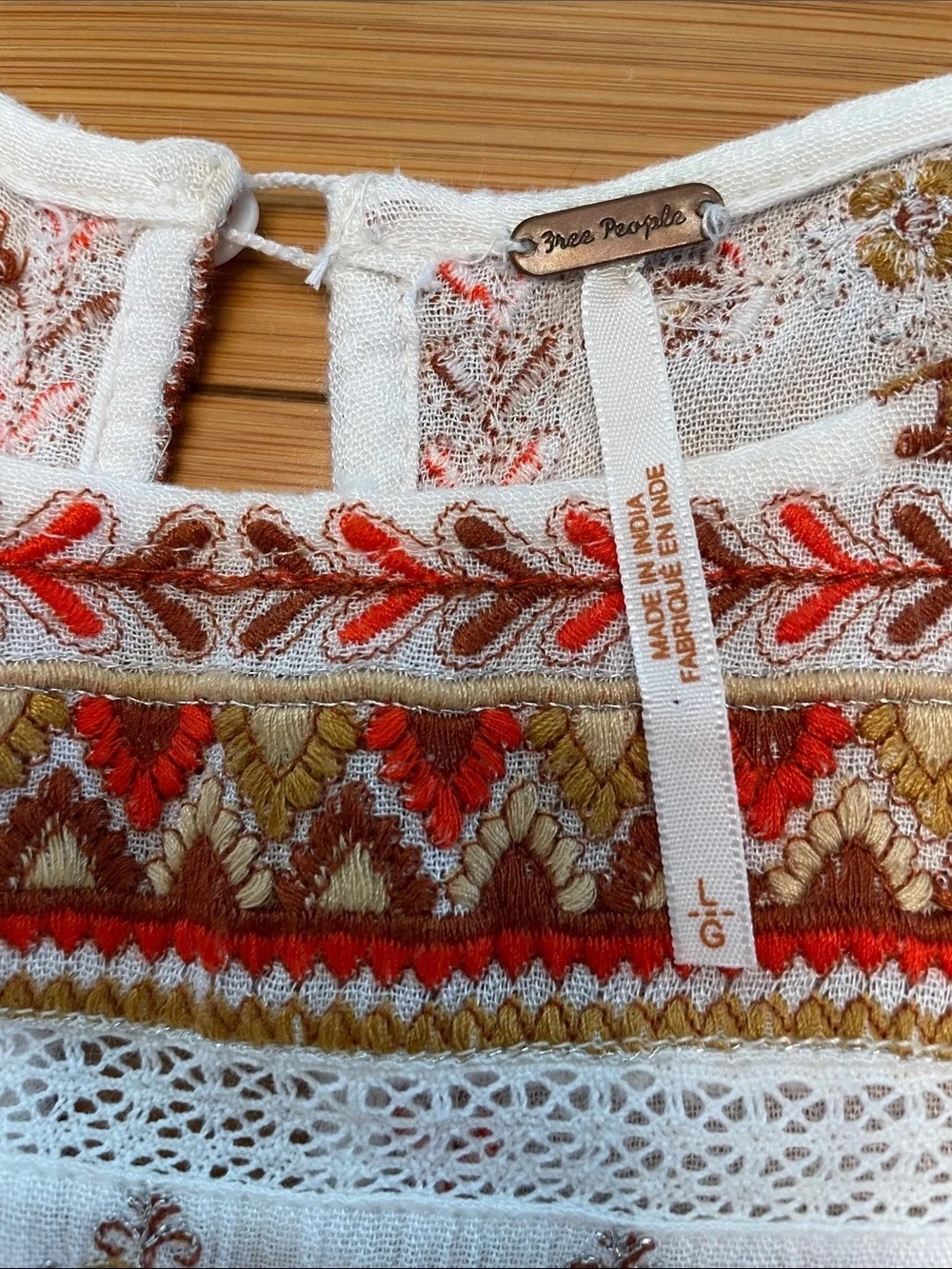 Free People Sunrise Wanderer Mini Dress Large Multi Embroidery Ruffle Crinkle